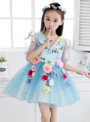 In Stock:Ship in 48 hours Blue Tulle Flower V-neck Flower Girl Dress