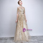 In Stock:Ship in 48 hours Gold Short Sleeve Sequins Prom Dress