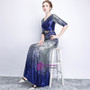 In Stock:Ship in 48 hours Mermaid Blue Sequins  V-neck  Short Sleeve Prom Dress