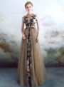 In Stock:Ship in 48 hours Sexy Champagne Tulle Print Prom Dress