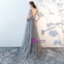 In Stock:Ship in 48 hours Gray Tulle V-neck Backless Prom Dress