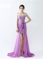 In Stock:Ship in 48 hours Hi Lo Purple Satin Sweetheart Prom Dress