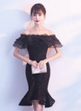 In Stock:Ship in 48 hours Black Lace Mermaid Off Th Shoulder Homecoming Dress