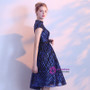 In Stock:Ship in 48 hours Blue High Neck Cap Sleeve Homecoming Dress