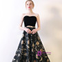 In Stock:Ship in 48 hours Black Strapless Satin Print Prom Dress