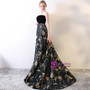 In Stock:Ship in 48 hours Black Strapless Satin Print Prom Dress