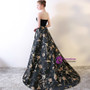 In Stock:Ship in 48 hours Black Strapless Satin Print Prom Dress