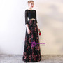 In Stock:Ship in 48 hours Black Lace Long Sleeve Print Prom Dress