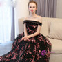 In Stock:Ship in 48 hours Black Off The Shoulder Print Prom Dress