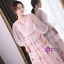 In Stock:Ship in 48 hours Pink Tulle V-neck Long Sleeve Prom Dress