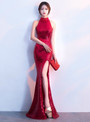 In Stock:Ship in 48 hours Mermaid Red Sequins Halter Prom Dress