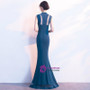 In Stock:Ship in 48 hours Blue Satin High Neck Mermaid Prom Dress
