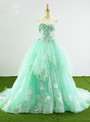 Green Ball Gown Tulle Sweetheart Appliques Wedding Dress