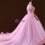 Pink Ball Gown Off The Shoulder Backless Tulle Wedding Dress