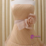 Champagne Tulle With Flower Strapless Backless Wedding Dress