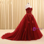 Burgundy Ball Gown Tulle Sweetheart Appliques Wedding Dress