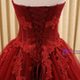 Burgundy Ball Gown Tulle Sweetheart Appliques Wedding Dress