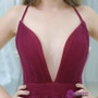 Burgundy Pasta Strap Tulle Back Cross Floor Length Prom Dress