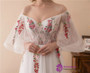 White Tulle Print Off The Shoulder Backless Floor Length Prom Dress