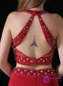 Red Mermaid Chiffon Halter Backless With Beading Prom Dress