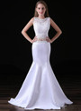 White Mermaid Two Piece White Satin Lace Prom Dress