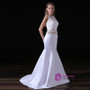 White Mermaid Two Piece White Satin Lace Prom Dress
