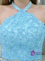 Mermaid Light Blue Two Piece Halter  Satin Lace Prom Dress