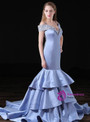 Blue Mermaid Satin Word Shoulder Prom Dress With Beading