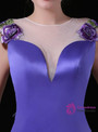 Purple Satin Mermaid Applique Lace Sexy See Through Back Prom Dress