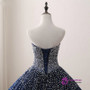 Navy Blue Crystals Tulle Beaded Sweetheart Ball Gown Quinceanera Dresses