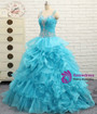 Luxury Blue Crystal Ruffles Sweetheart Organza Quinceanera Dresses