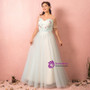 Plus Size A-Line Blue Tulle Short Sleeve Prom Dress