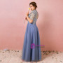Plus Size High Neck Tulle Lace Short Sleeve Prom Dress