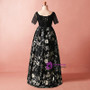 Plus Size Black Print High Waist Short Sleeve Prom Dress