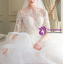 Ball Gown Ivory Tulle Long Sleeve Backless Wedding Dress