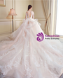 Ball Gown Ivory Tulle Long Sleeve Backless Wedding Dress