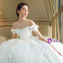 White Off The Shoulder Tulle Appliques Backless Wedding Dress