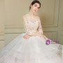 Ball Gown Long Sleeve Backless Tulle Train Wedding Dress