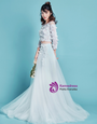 White Two Piece Tulle Long Sleeve Appliques Wedding Dress