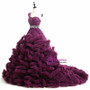 Ball Gown Purple One Shoulder Tulle Ruffle Crystal Wedding Dress
