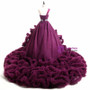 Ball Gown Purple One Shoulder Tulle Ruffle Crystal Wedding Dress