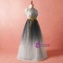Plus Size Gray High Neck Tulle Appliques Prom Dress