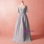 Plus Size Simple Gray Chiffon Short Sleeve Prom Dress