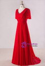 Plus Size Red Chiffon V-neck Backless Pleat Prom Dress