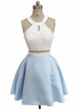Two Piece Halter Blue Satin White Top Backless Wedding Dress