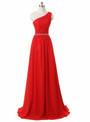 One Shoulder Red Floor Length A Line Red Chiffon Bridesmaid Dresses