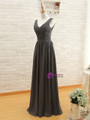 Gray V-neck Chiffon Backless Pleat Bridesmaid Dress