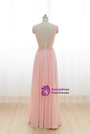 Cheap Pink Straps Chiffon Pleats Backless Bridesmaid Dress