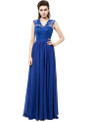V Neck Royal Blue Chiffon With Lace Bridesmaid Dresses