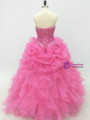 Pink Long Elegant Lace-Up Organza Prom Dress With Beaded Bodice